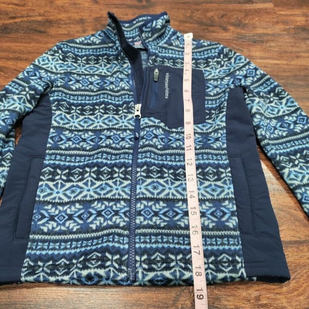 Vineyard Vines Kids Fleece Baselayer Printed Fair Isle Full Zip Sweater Blue 7 - Picture 7 of 9